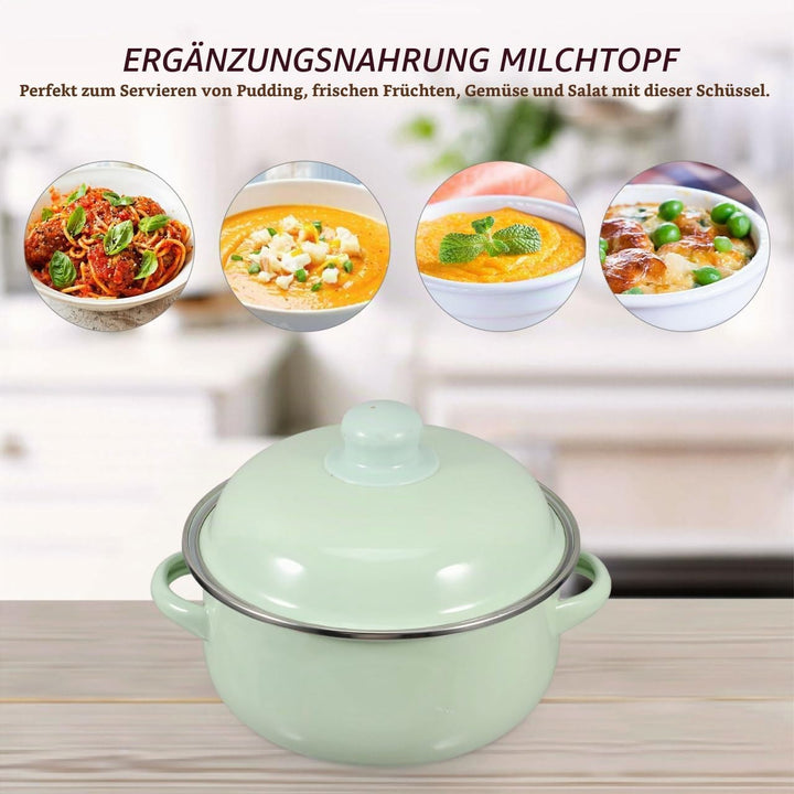 PRETYZOOM 1.7L Emaille Suppentopf Mit Deckel Kochtopf Für Küche Grüner Emaille-topf Mit Doppelgriff-
