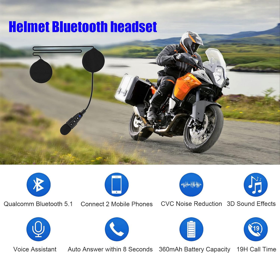 EJEAS E1+ Motorradhelm Bluetooth 5.1 Headset, mit CVC-Geräuschunterdrückung Funktion und 3D-Soundeff