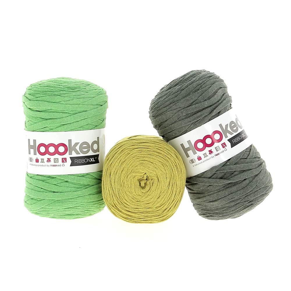 Hoooked RibbonXL Sparset aus 3 Rollen je 120 Meter Riesen-Textilgarn aus recycelter Kleidung in Herb