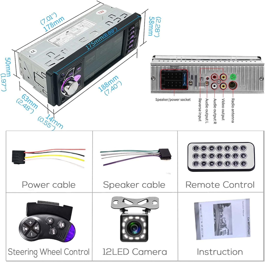 Podofo 1 Din 4.1 Zoll HD Bildschirm Autoradio mit Bluetooth Freisprecheinrichtung/ USB/ FM / SD/ AUX