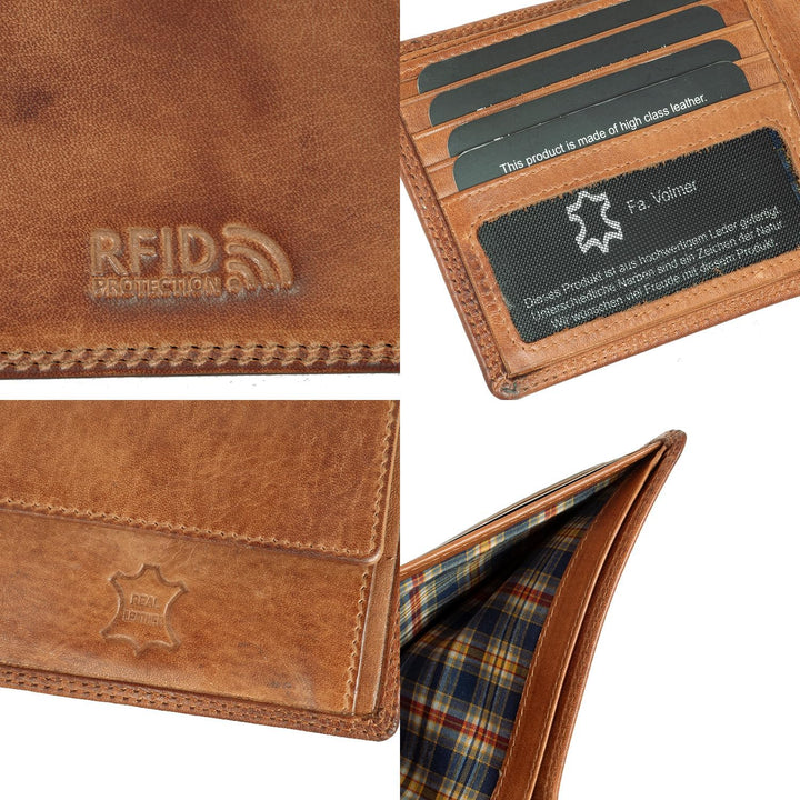 Fa.Volmer ® Leder Geldbörse Herren mit RFID-Schutz - extra-stabile Doppelnaht (4+2 Card - Antique Br