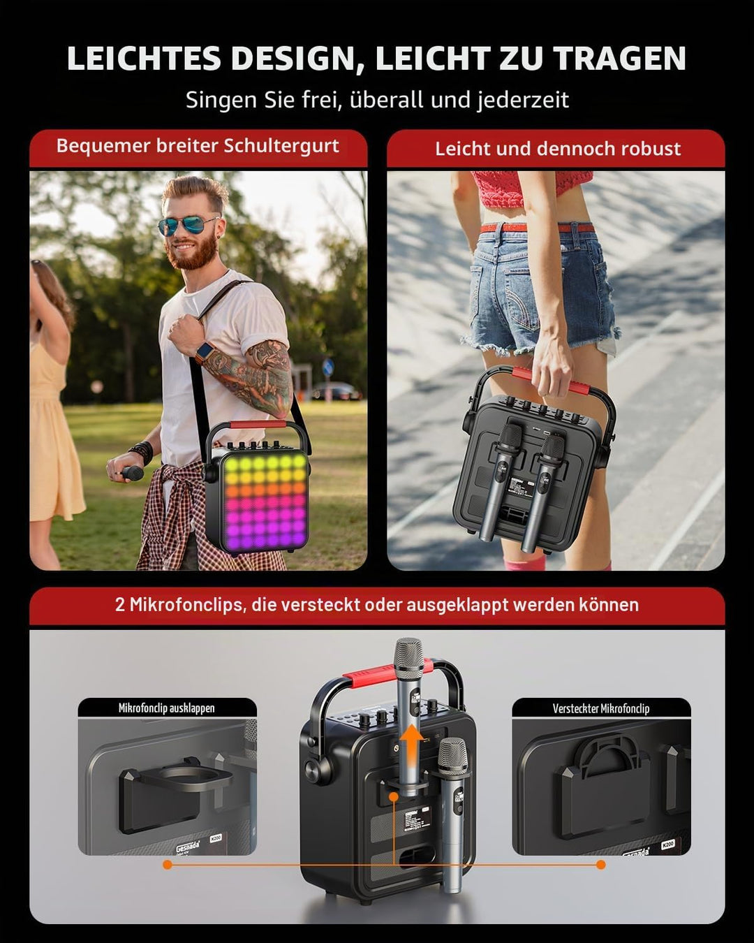 Karaoke Maschine,Karaoke anlage Box mit 2 mikrofonen,Bluetooth Lautsprecher,PA System mit Karaoke-Mo
