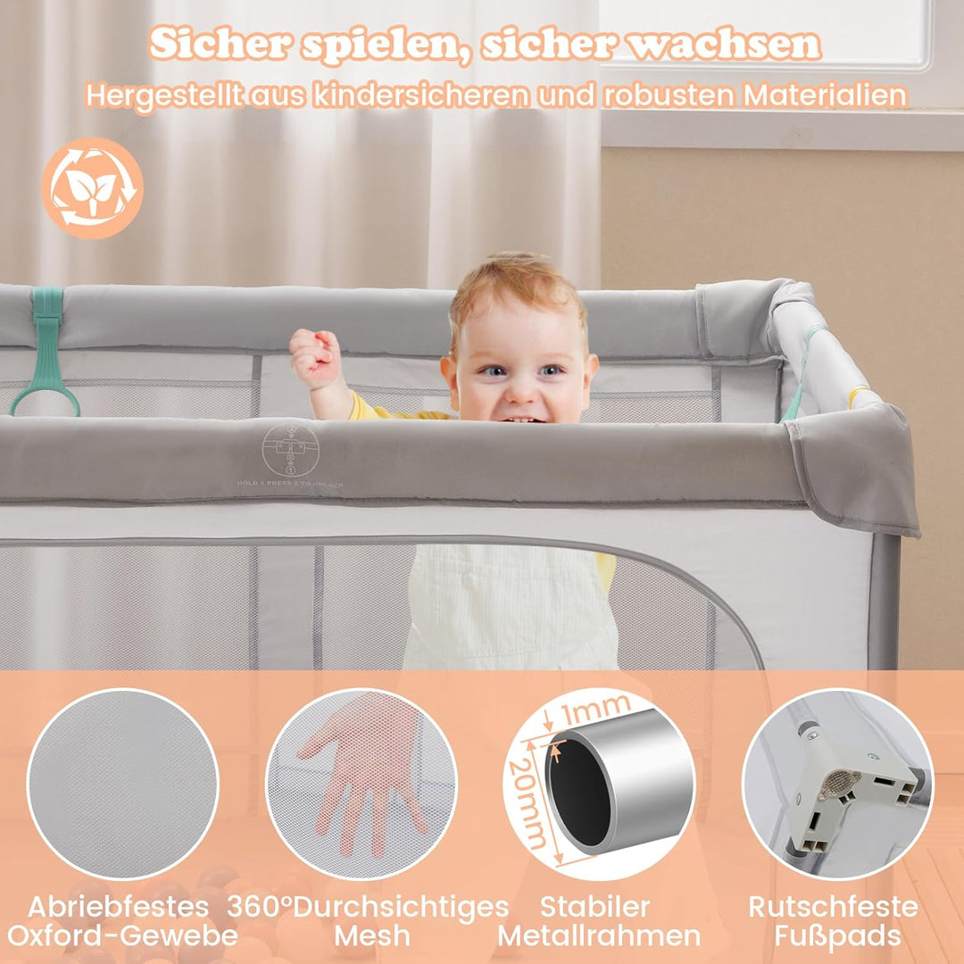 GOPLUS Laufstal faltbar, Laufgitter Baby mit 50 bunten Bällen, 4 Griffen &amp; Tragetasche, Playpen mit