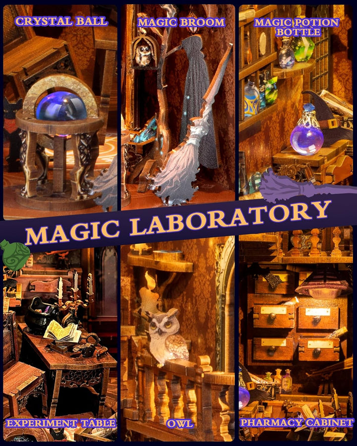 Quanquer DIY Book Nook Kit_mit Staubschutz und LED-Licht 3D hölzerne Nook Book Book Nook Bibliothek_