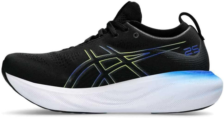 ASICS Nimbus 25 Strassenlaufschuhe für Männer Schwarz Silber 46 EU Black Glow Yellow, 46 EU Black Gl