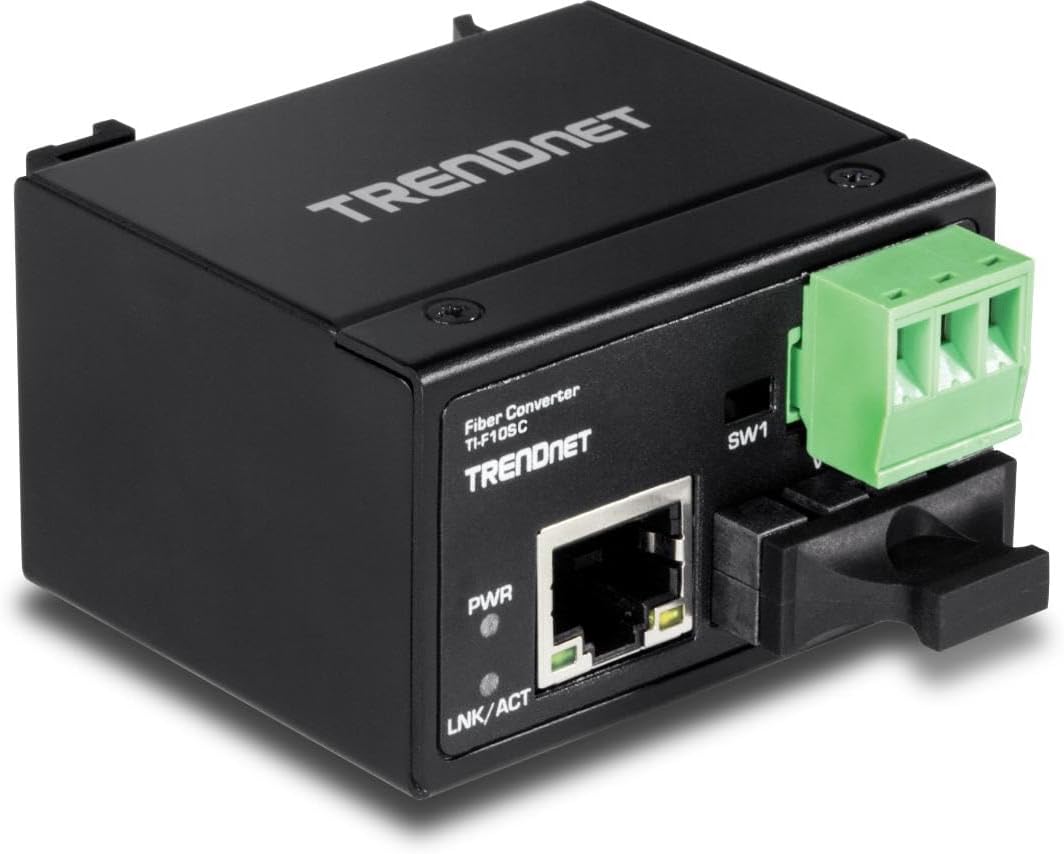 TRENDnet TI-F10SC Gehärteter Industrieller 100Base-FX Multi-Modus SC Glasfaser-Konverter, (2km / 1.2