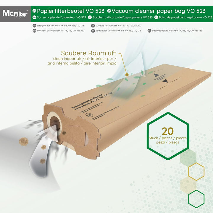 McFilter | 20 Staubsaugerbeutel + Duft geeignet für Vorwerk Kobold 118 119 120 121 122 Kobold VK118