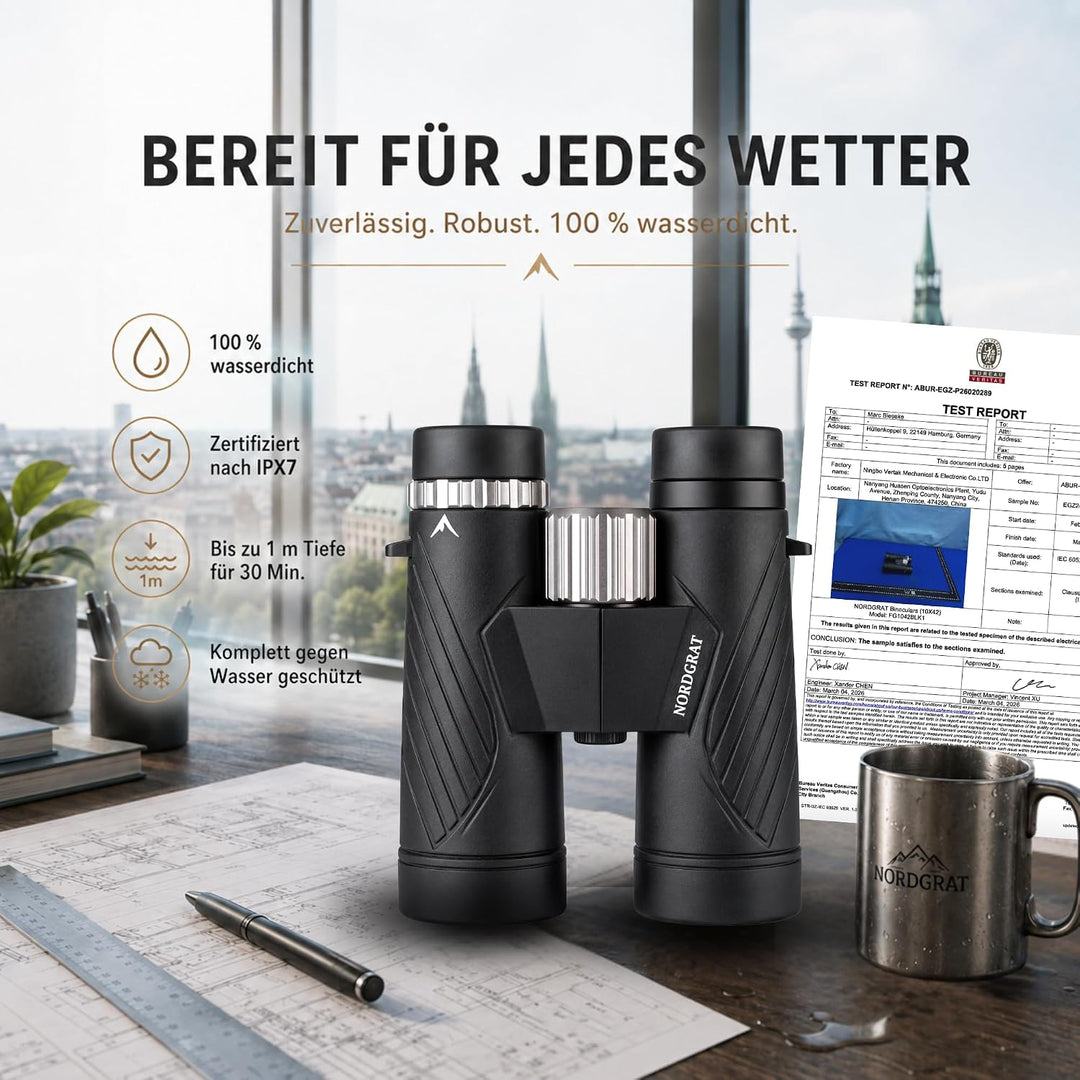Fernglas 10x42 für Erwachsene – IPX7 wasserdicht, BAK-4-HD-Prisma, FMC-Linsen, phasenkorrigiert, für