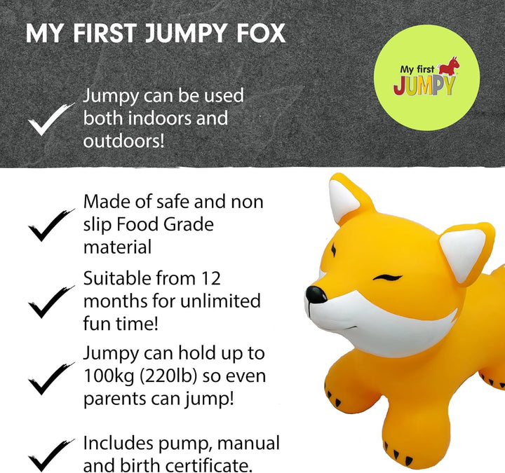 Gerardo's Toys Jumpy Orange Fox Hüpftier EIN ab 1 Jahr und ab 2 Jahre, Hüpftier für Kinder, Aufblasb