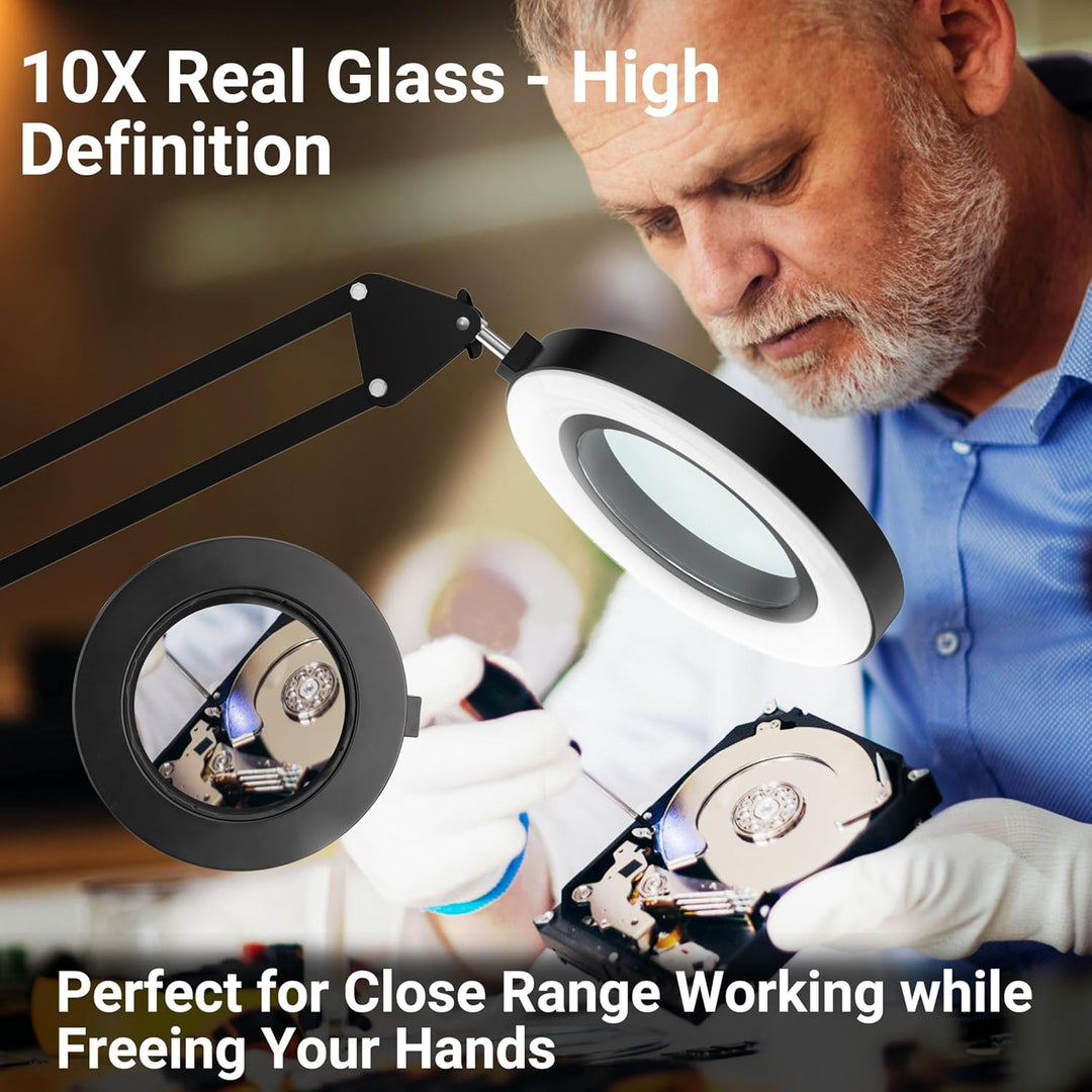 weswose 10X Lupe mit Licht und Ständer, Hochauflösende, Einstellbare Lupenlampe, 72 LED Anstecklupe,