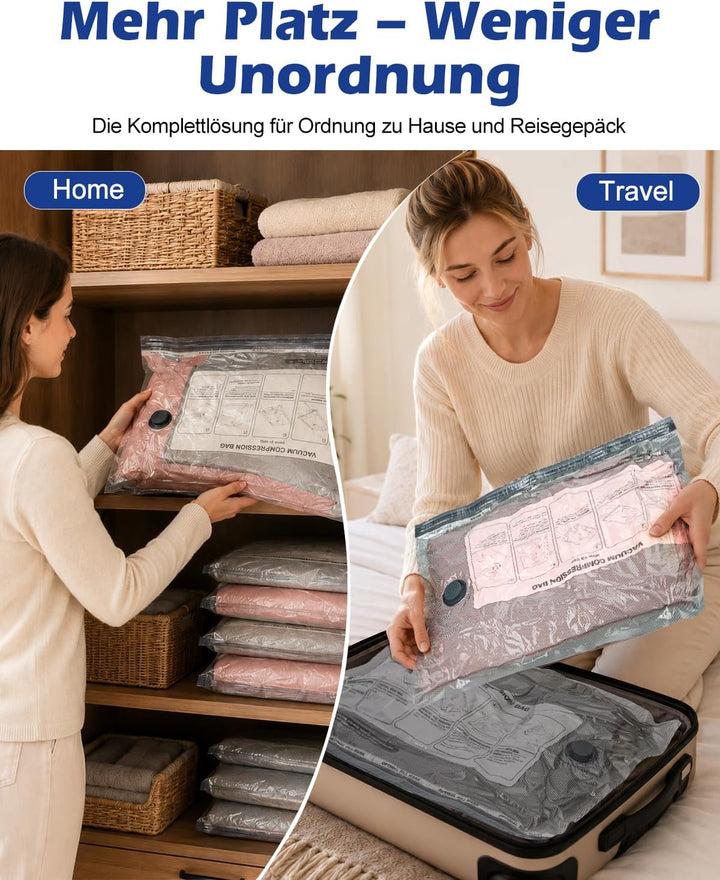 Fantictas Vakuumbeutel für Kleidung 12 Stück mit Kabelloser Vakuumpumpe, 3 Grössen (4x40×50cm, 4x40×