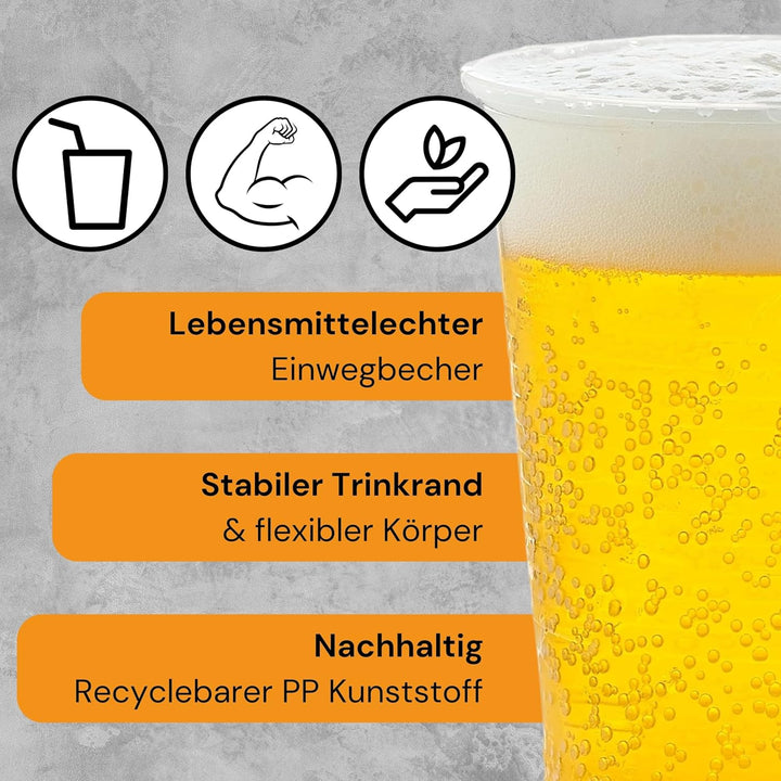 LogiPack GeRo Trinkbecher | Eichstrich 0,5l | Bierbecher Plastikbecher Einwegbecher aus Kunststoff P
