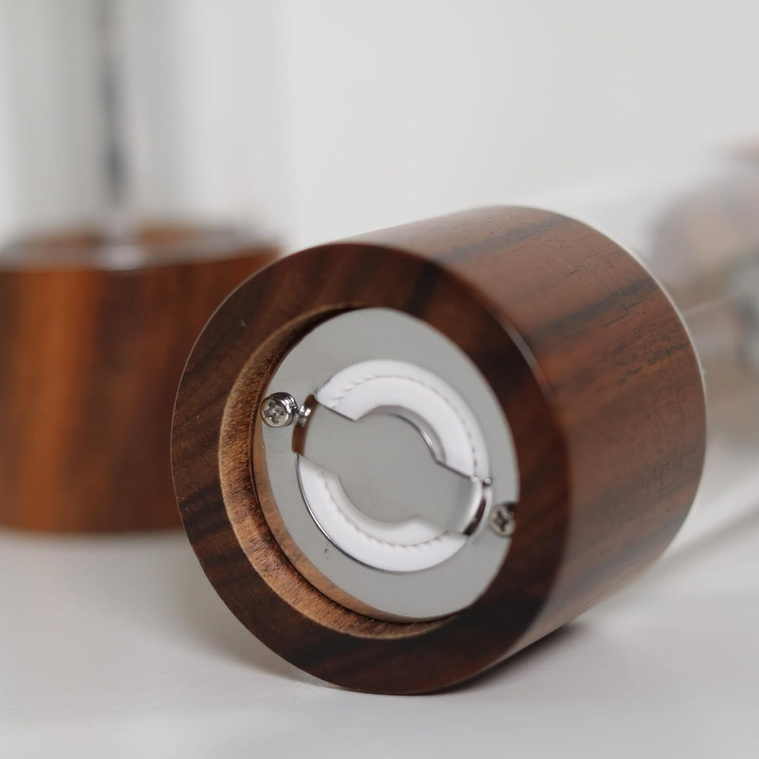 Treasy Salz- und Pfeffermühlen Set aus Holz – 2er Set Gewürzmühlen mit Keramikmahlwerk, einstellbare