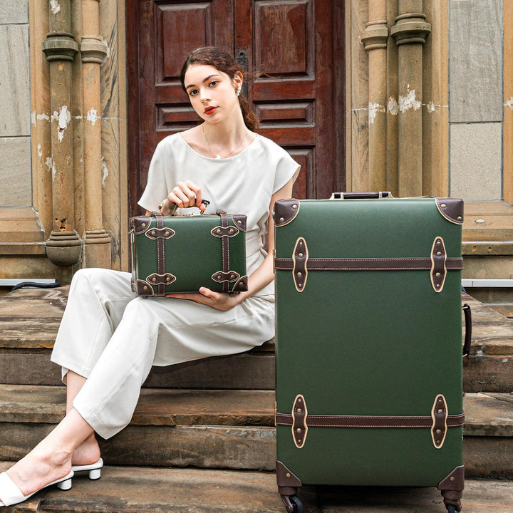 Urecity Koffer Vintage mit 4 Rollen Trolley Koffer Reisekoffer Leicht Retro Hartschalen Koffer 2-Tei