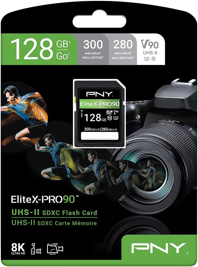 PNY 128GB X-PRO 90 Class 10 U3 V90 UHS-II SD Flash Memory Card 128GB UHS-II EliteX-PRO 90, 128GB UHS
