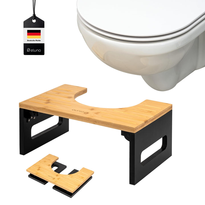 eluno Toilettenhocker, Fussbank aus Bambus mit Anti-Rutsch-Pads, platzsparend zusammenklappbar, stab