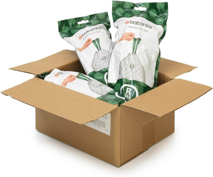 Brabantia Müllbeutel PerfectFit Multipack (Code R / 36L) Extra Starke Müllsäcke mit Zugband, 6 rolle
