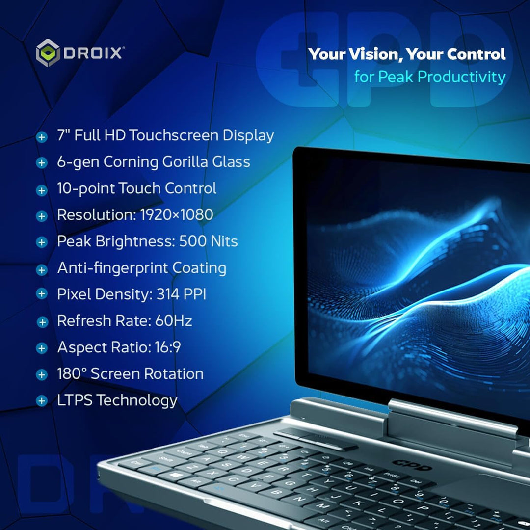 GPD MicroPC 2 Windows 11 PRO tragbarer Mini-Laptop mit 7-Zoll-1080P-Display | N300 Intel-Prozessor,