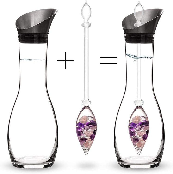 Vitajuwel Wellness Edelsteinwasserset für Zuhause (Karaffe Era & Phiole) mit Amethyst, Rosenquarz &