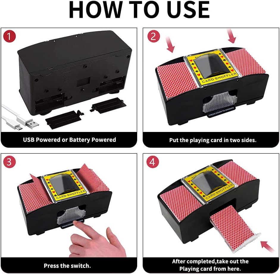 Ni-SHEN automatischer Kartenmischer für 2 Decks, USB-/batteriebetrieben, elektrischer Kartenmischer