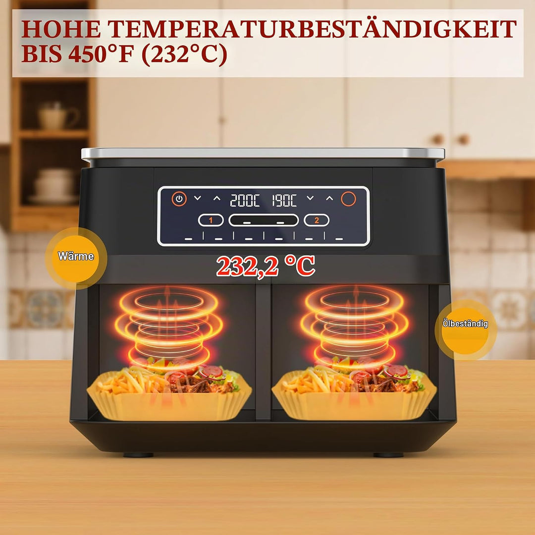 150 Pcs Backpapier Für Heissluftfritteuse, 14×22 Cm Rechteckig Für 4-6.5L Körbe, Bpa-Freie, Ölfest U