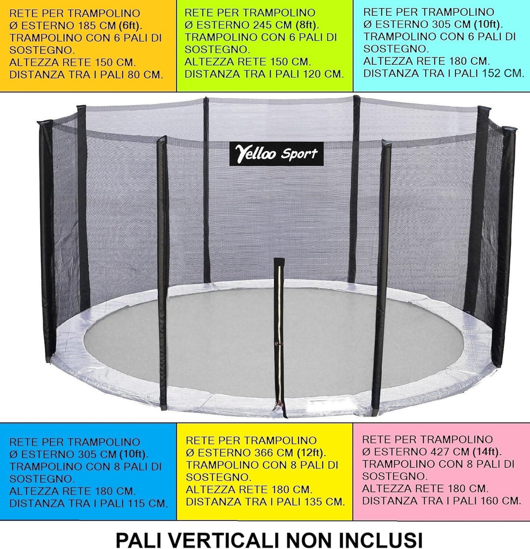 yelloo Ersatz-Trampolin für Sicherheitsnetz 185 245 305 366 427 cm Salto 10 m Netz für Ø 305 cm (8 p