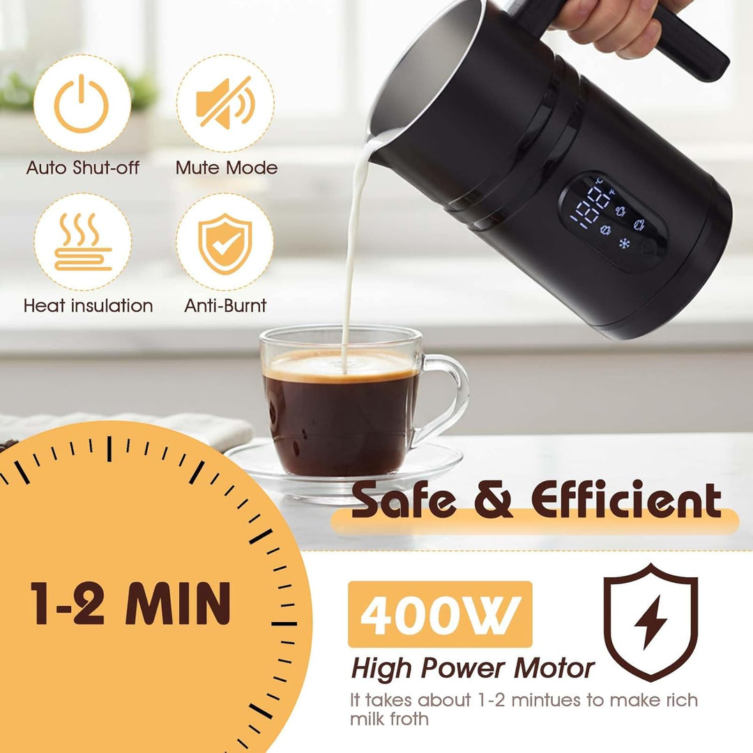 GKXLH 350 mL 4 in 1 Milchaufschäumer Elektrisch mit Temperaturanzeige Black | Geräuscharm Milchaufsc