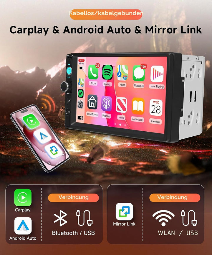 Rimoody DAB+/DAB Autoradio 2 Din mit Wireless Carplay Android Auto Bluetooth 5.2, 7 Zoll Touchscreen