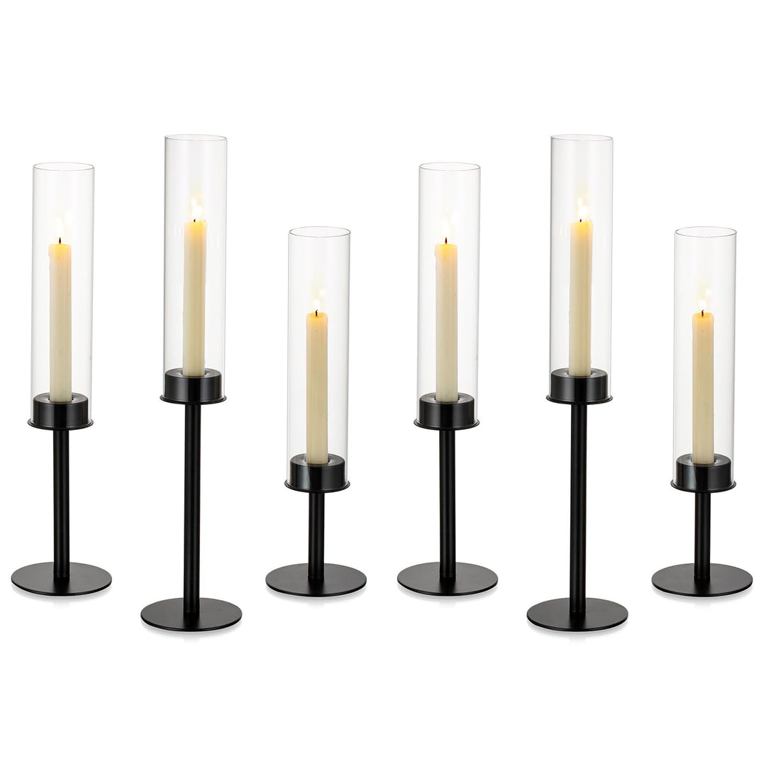 Glaszylinder für Kerzen Kerzenhalter Glas: 6 Stücke Metall Kerzenständer Stabkerzen Schwarz Gross Bo