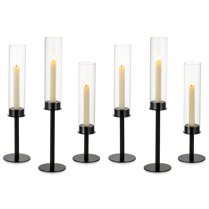 Glaszylinder für Kerzen Kerzenhalter Glas: 6 Stücke Metall Kerzenständer Stabkerzen Schwarz Gross Bo