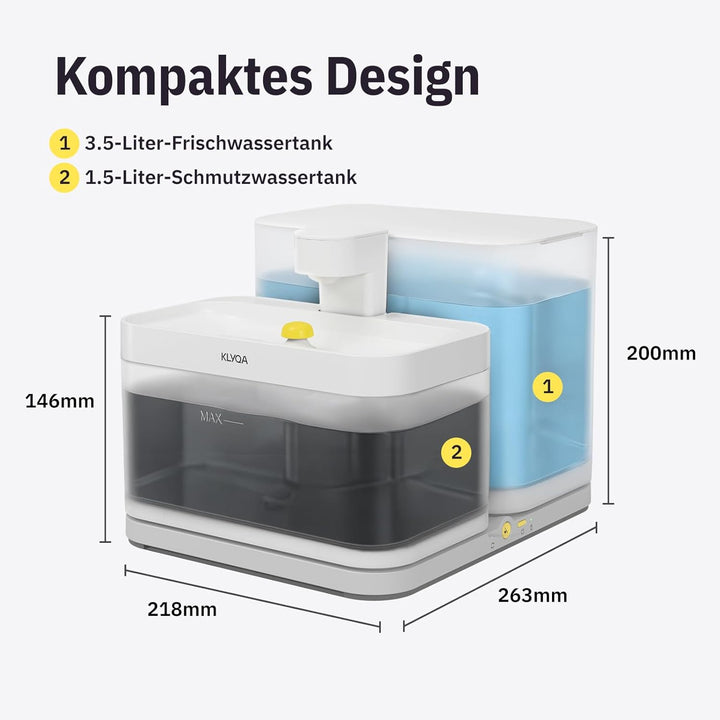 Klyqa Welly Anthraziter Premium Trinkbrunnen für Katzen&kleine Hunde I Zwei-Tank-System Frisch- & Sc