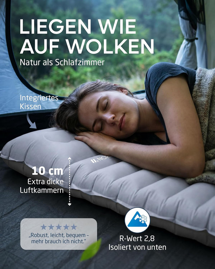 NORDMUT® Isomatte Schnellaufblasend mit integrierter Fusspumpe 10 cm - Isomatte Camping mit kleinem
