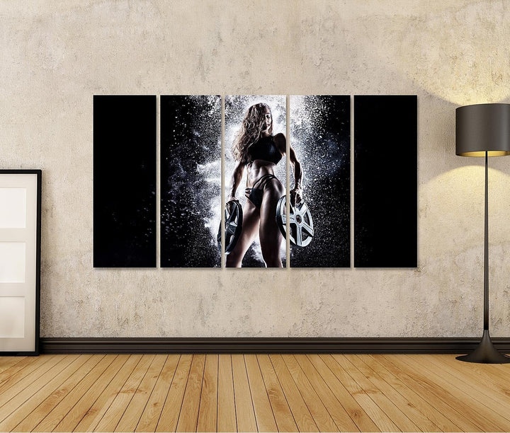islandburner Bild auf Leinwand Athlete Posing Studio Gewichte In Ihren Händen Konzept Sport Bodybuil