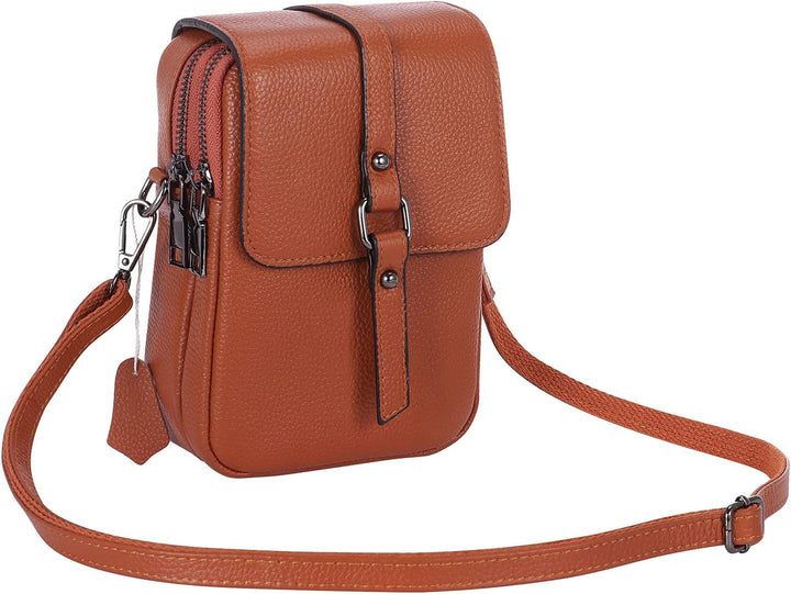 HAWEE Mode Damen Handytasche mit Riemen Echtes Leder Crossbody Handy Umhängetasche Leicht Damen Schu