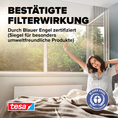 tesa Pollenschutzgitter im 2er Pack- zuschneidbarer, transparenter Pollenschutz für Allergiker - für