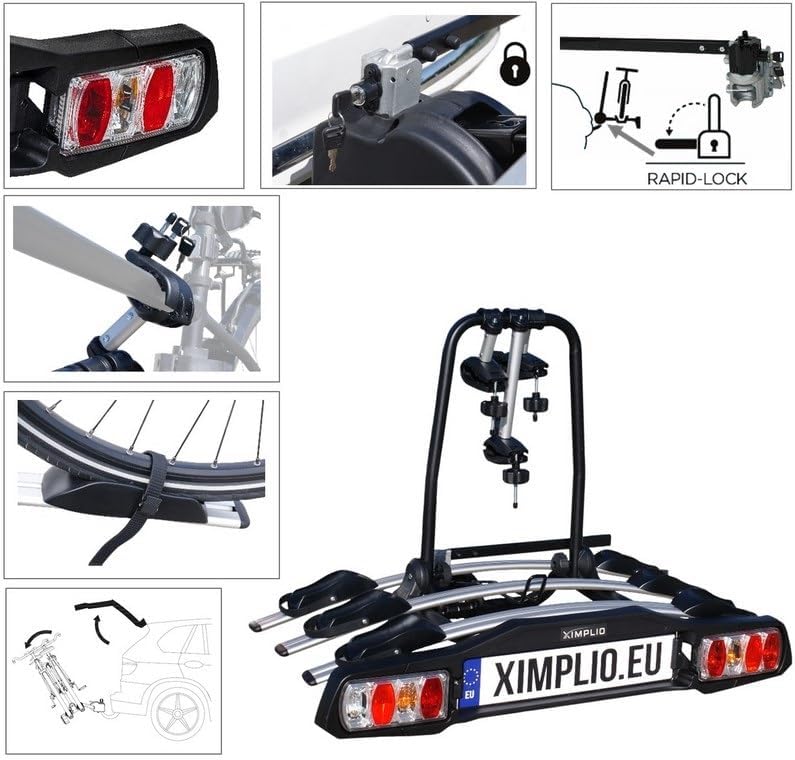 Fahrradträger für 3 Räder für Anhängerkupplung AHK - abklappbar Kupplungsträger mit Schnellkupplung