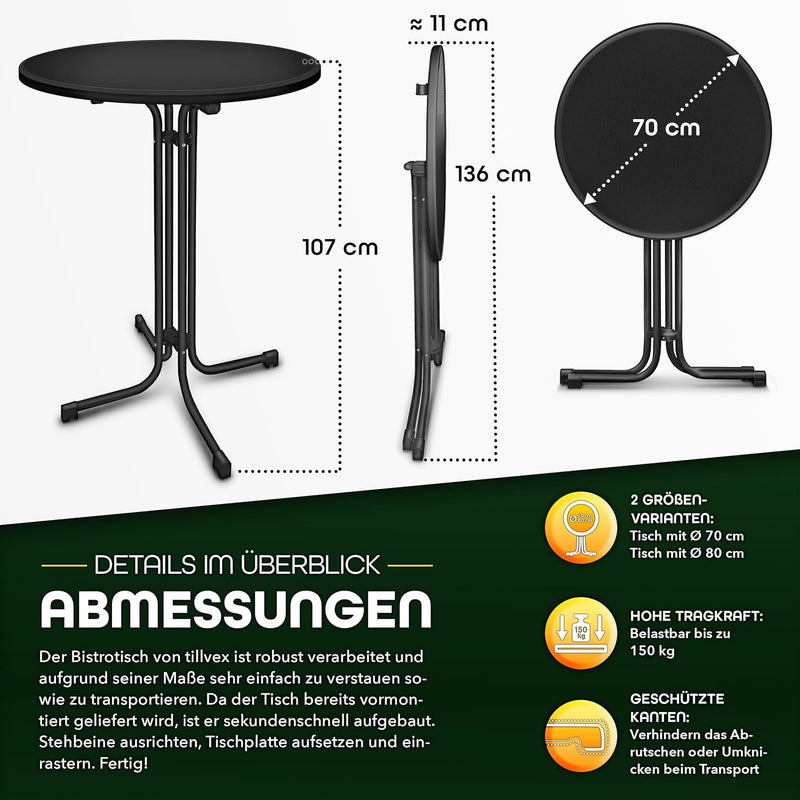 tillvex® Gastro Stehtisch klappbar 2er Set Ø70 mit Husse | Bistrotisch FERTIG MONTIERT | Klapptisch