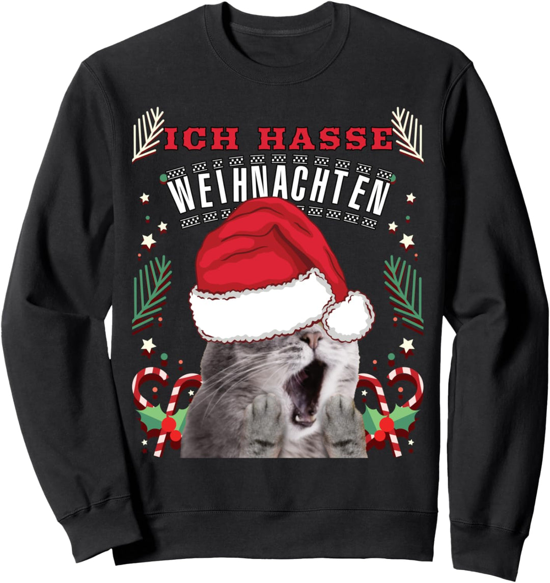 Tier mit Weihnachtsmütze - Ich Hasse Weihnachten Sweatshirt