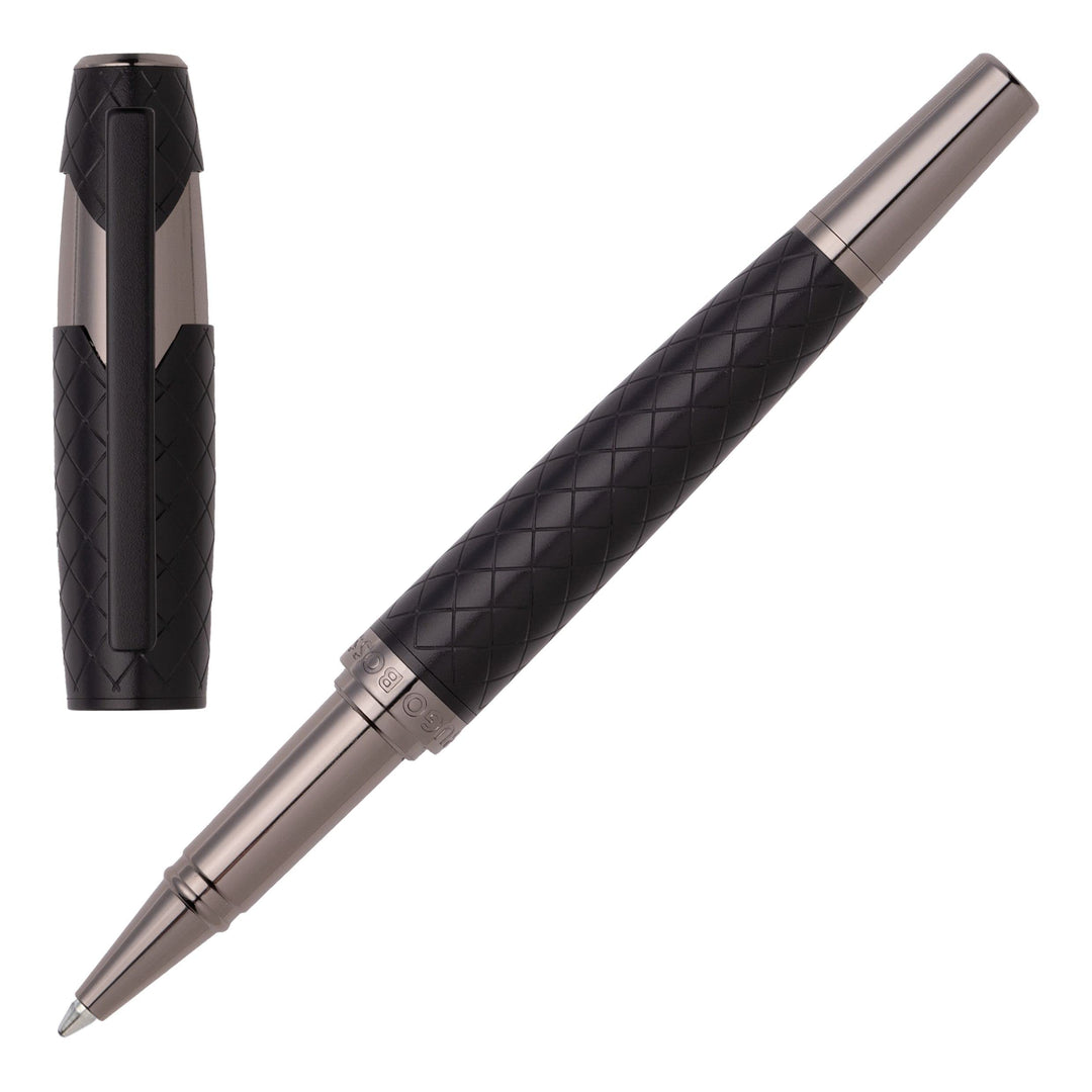 Hugo Boss Tintenroller Chevron Black aus Messing in der Farbe Schwarz mit einer Länge von 13,7cm, Ti