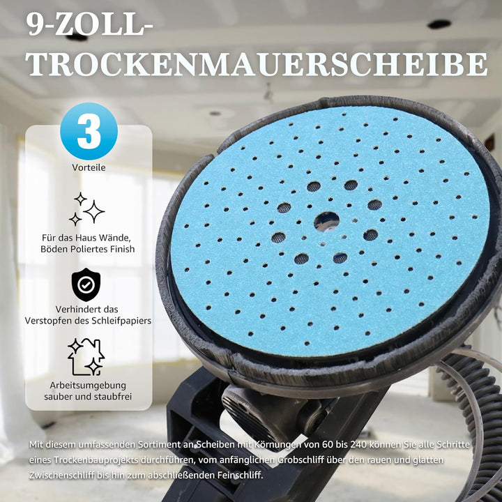 Schleifpapier 225mm Klett 400 Körnung Schleifscheiben Staubentfernung Keramik Schleifpapier Blau 10