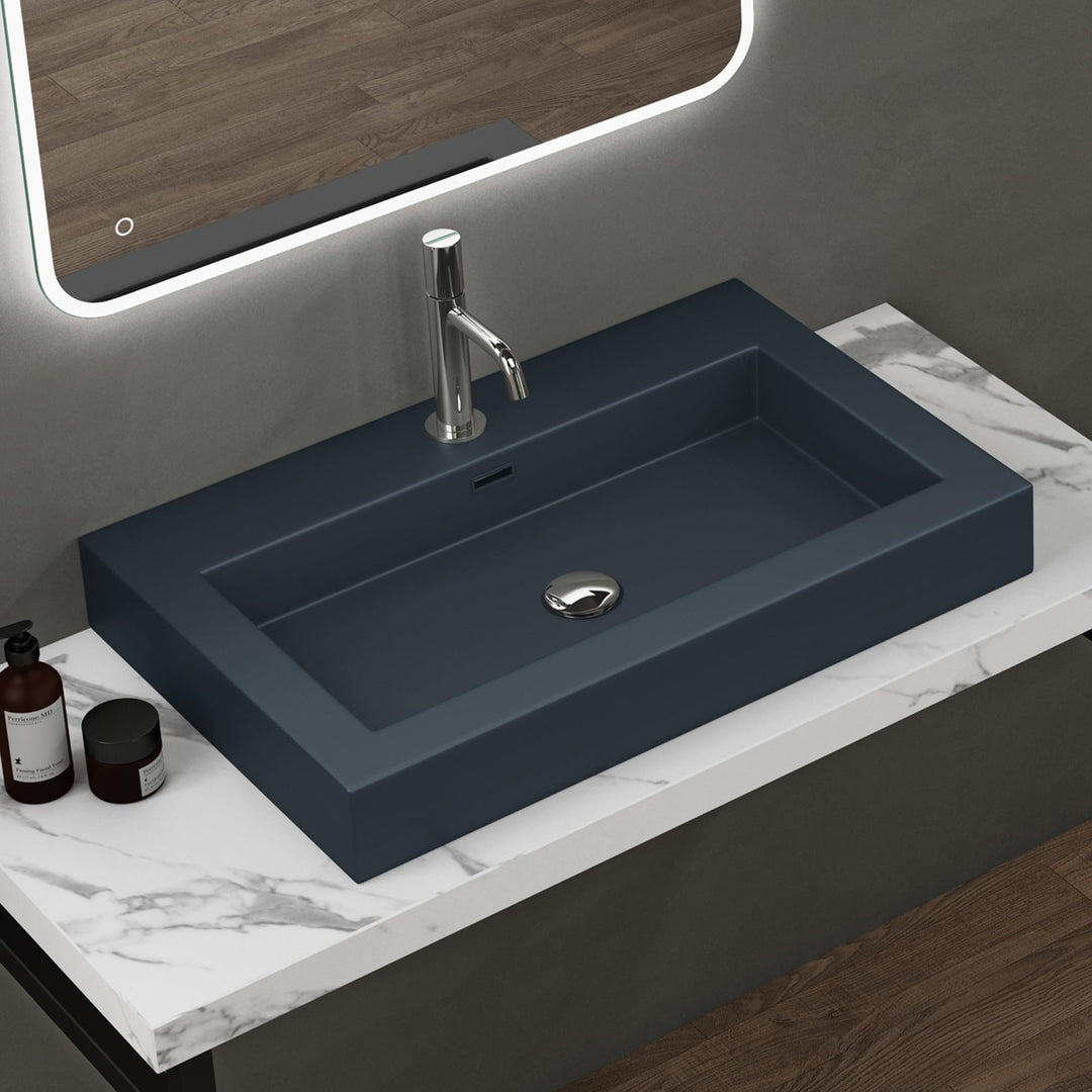 doporro Waschbecken 73x48x10cm Aufsatzwaschbecken matt Anthrazit aus mineralguss Gussmarmor Waschtis