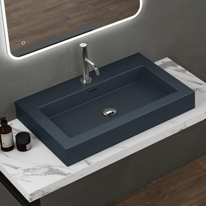 doporro Waschbecken 73x48x10cm Aufsatzwaschbecken matt Anthrazit aus mineralguss Gussmarmor Waschtis
