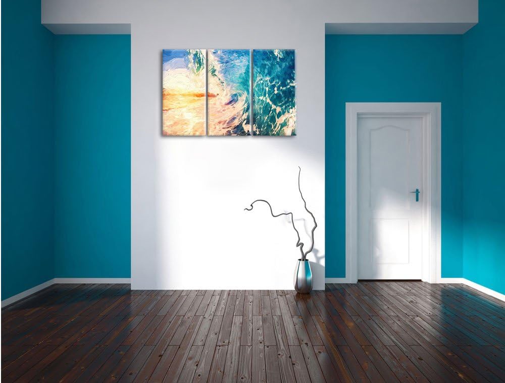 Pixxprint Riesen Welle bei Sonnenaufgang als Leinwandbild/Grösse: 3 Teilig (120x80) cm/Wandbild/Kuns