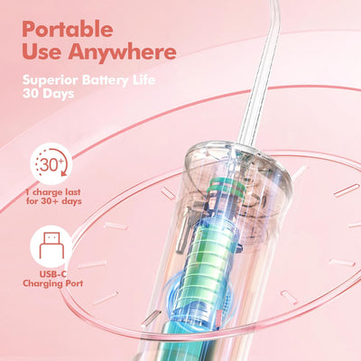 Reise Munddusche Kabellos Zahnreinigung: Oral Irrigator mit 5 Modi, 180ML Wassertank IPX7 Wasserdich