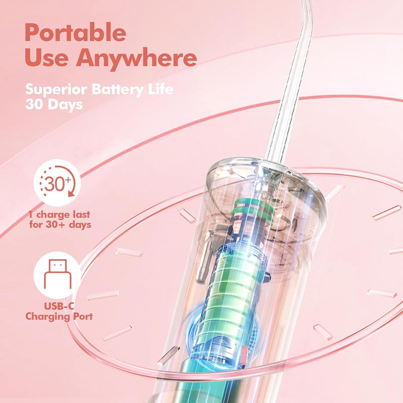 Reise Munddusche Kabellos Zahnreinigung: Oral Irrigator mit 5 Modi, 180ML Wassertank IPX7 Wasserdich