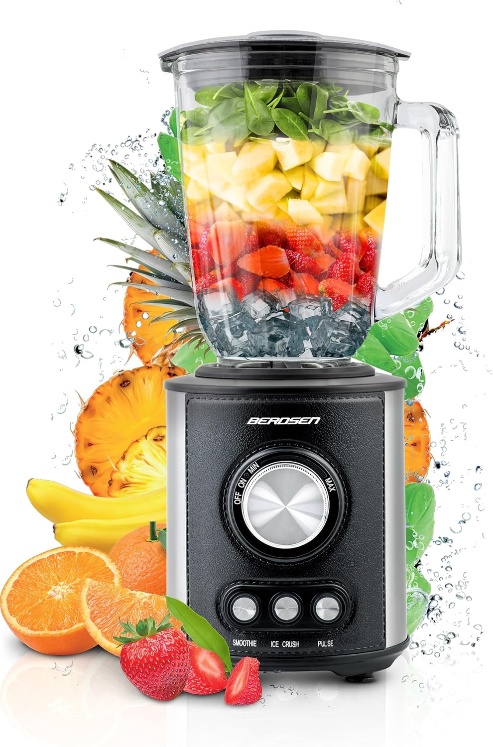 Berdsen - Becher-Mixer - Smoothie Maker - mit grossem 1,5 L Glasbehälter und Edelstahlklinge - 13 50