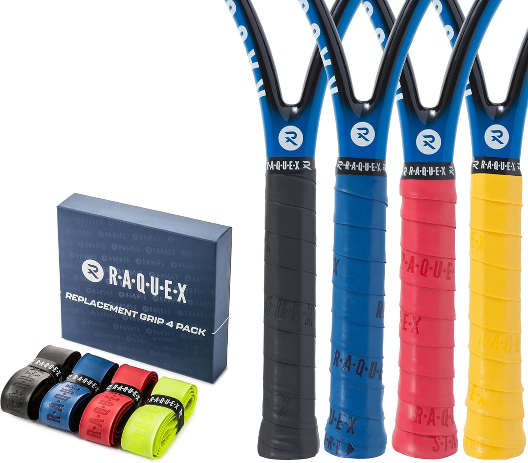 Raquex Ersatz-PU-Griffband 4er-Pack: Tennis, Squash, Badminton. Selbstklebendes Griffband für Schläg