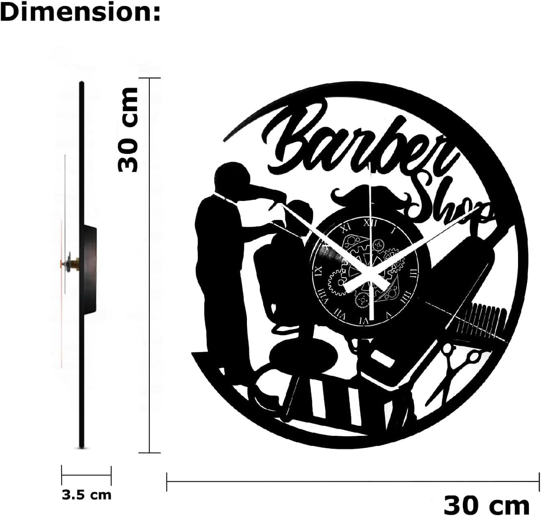Instant Karma Clocks Wanduhr aus Vinyl Schallplattenuhr mit Friseursalon Barber Shop Motiv Geschenki