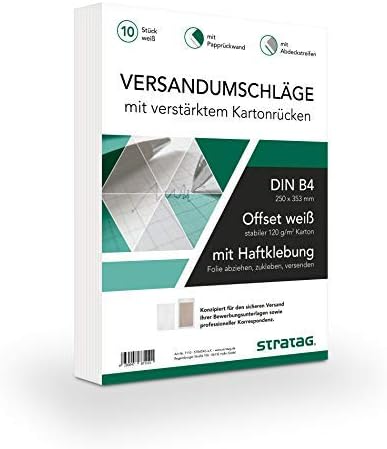 50 Stück Premium Versandtaschen B4 in Weiss, mit Papprückwand, Haftklebung und Abdeckstreifen, 250 x