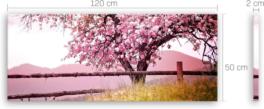 ge Bildet Bild auf Leinwand | Frühlingsbaum - Natur Baum Rosa Pink A in 120x50 cm als Panorama Wandb